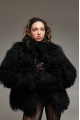 Women's black sheepskin coat made of natural llama